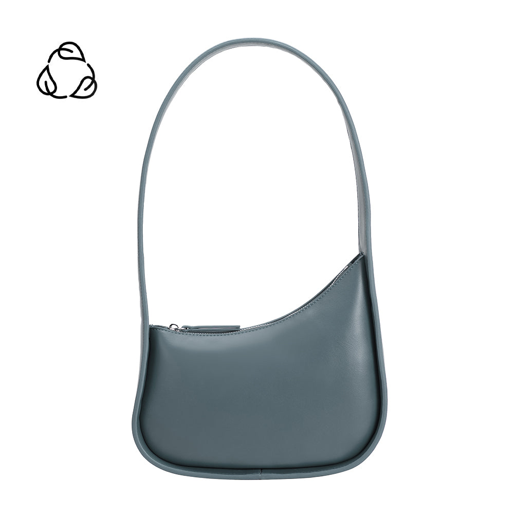 A slate recycled vegan leather shoulder bag with structured handle. 